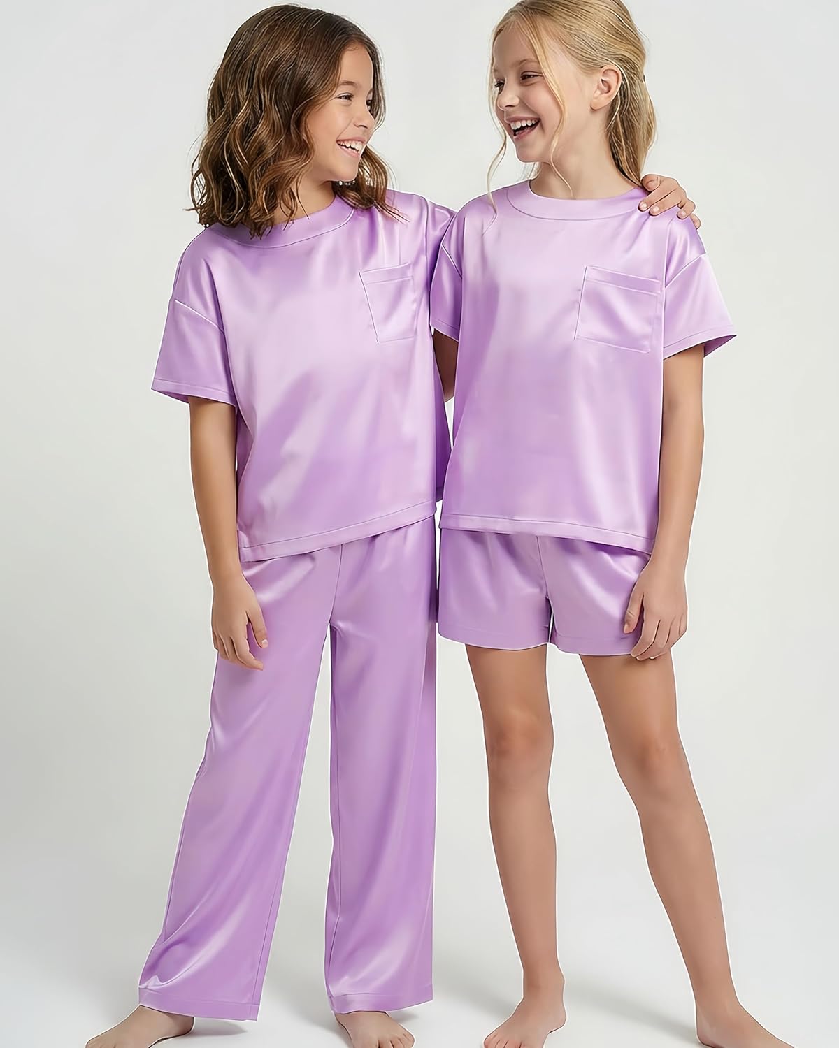 Silky Girls Pyjama Set with Wide-Leg Pants - Image 2