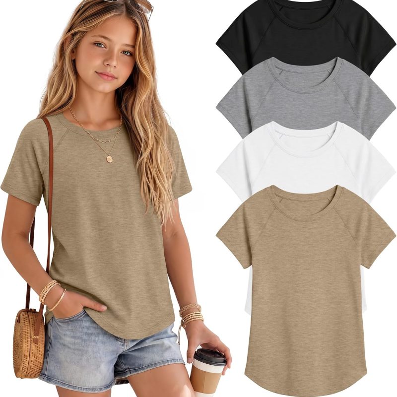 Girls’ Short Sleeve Shirts, 4 Pack
