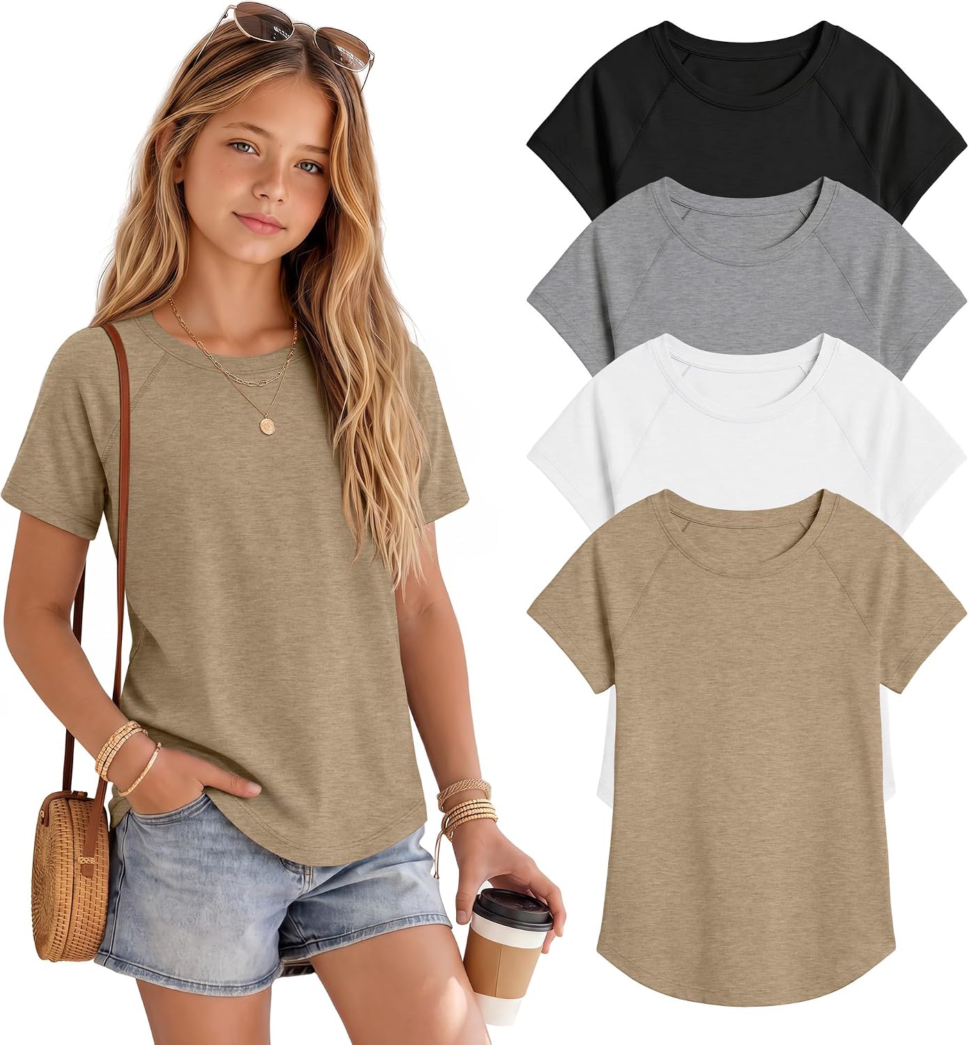 Girls’ Short Sleeve Shirts, 4 Pack