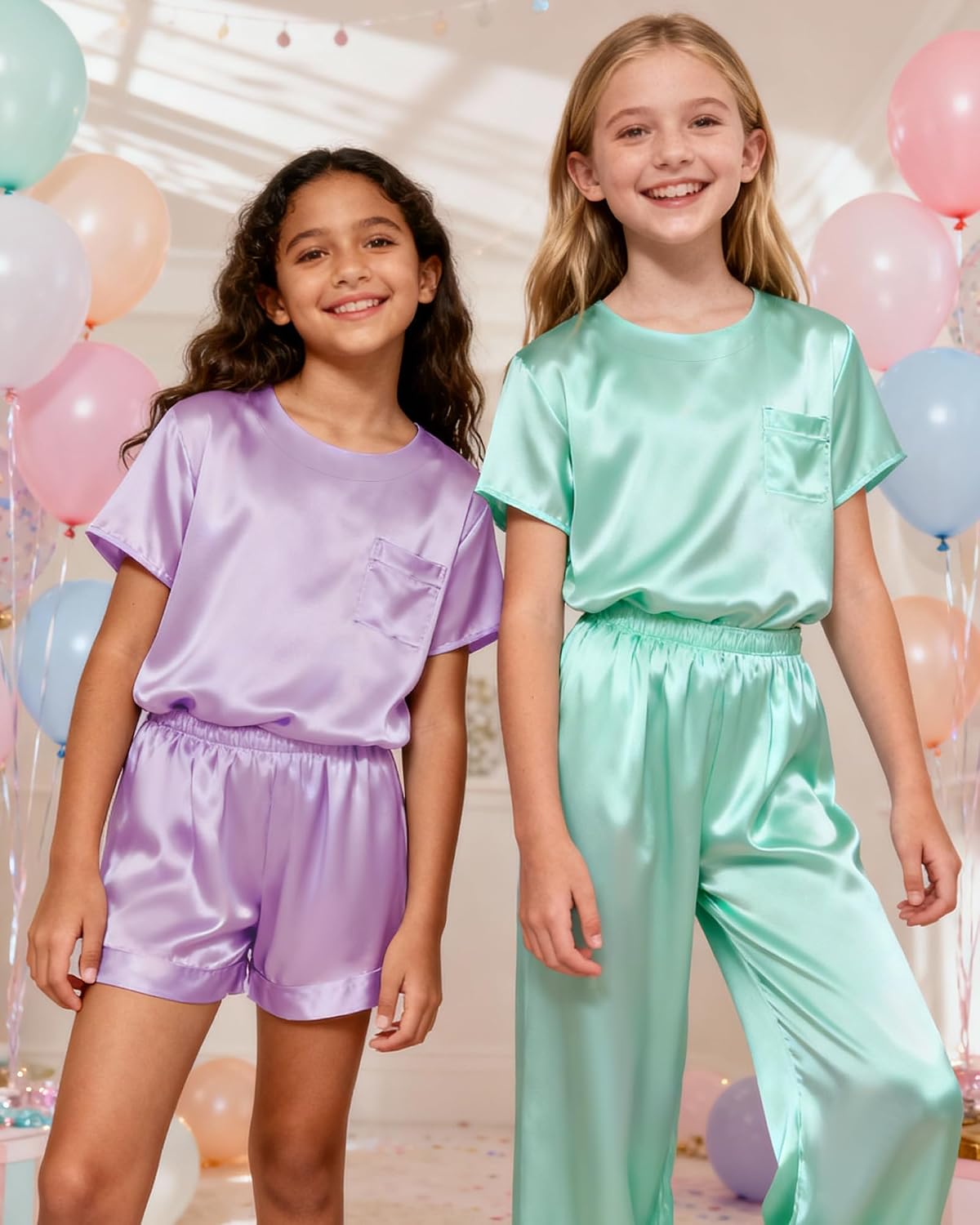 Silky Girls Pyjama Set with Wide-Leg Pants - Image 5