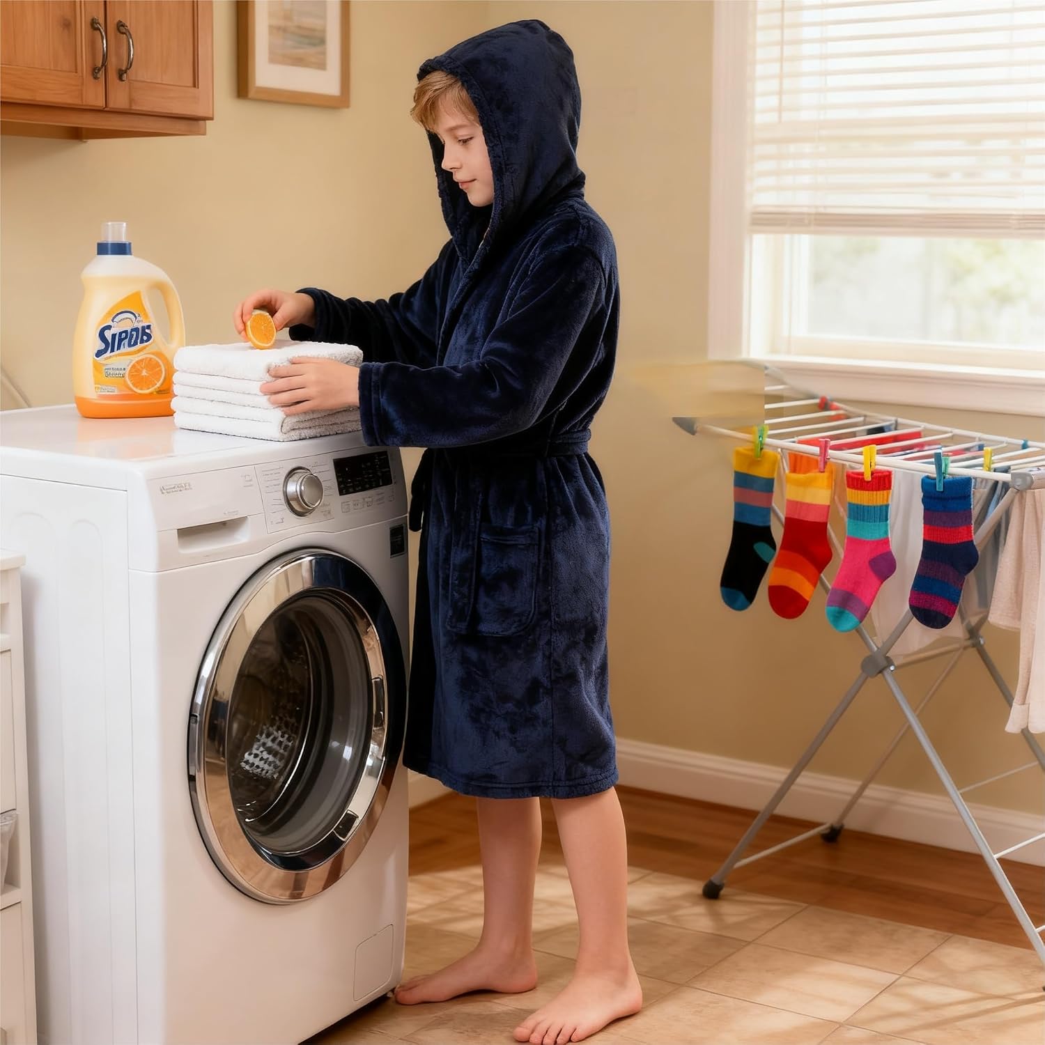 Boys Hooded Fleece Robe - Image 3